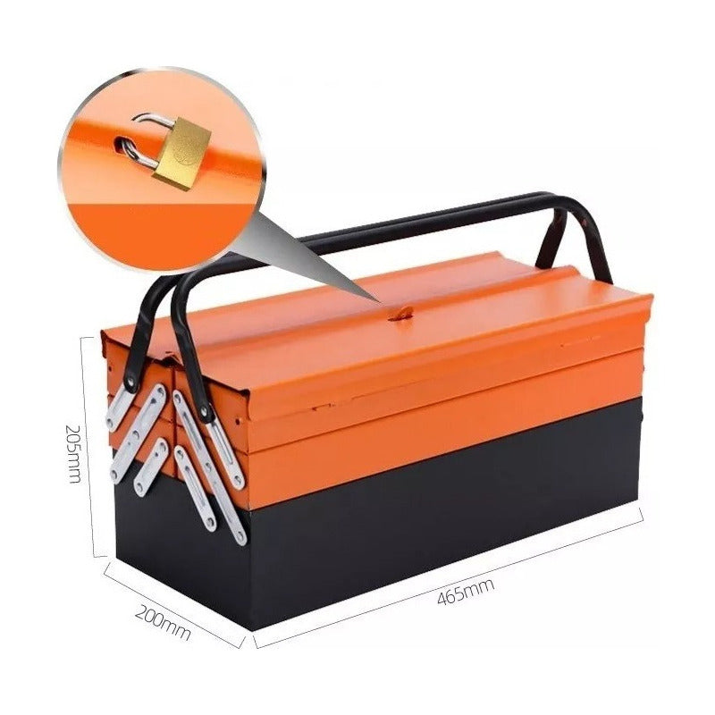 Caja Herramientas 85 Pcs Niveles Plegable Metal Cromo Naranja