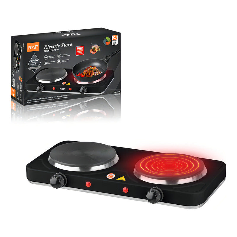 Cocina Electrica Portatil De 2 Hornillas Encimera 2000w Negro