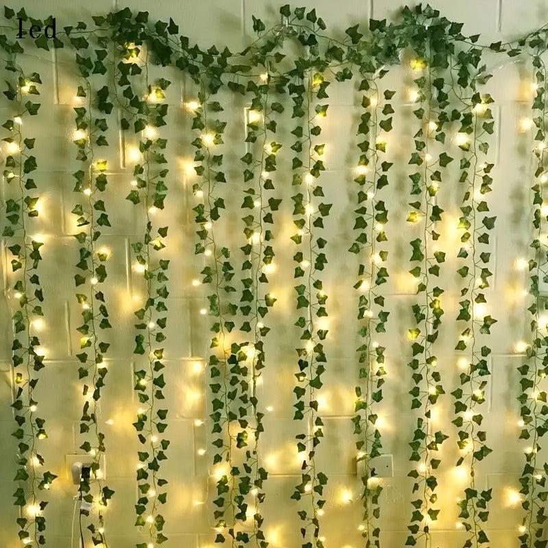 Cortina Solar Led Hoja 2x2 Mts Luz Cálida 8 Modos Decoración Amarillo