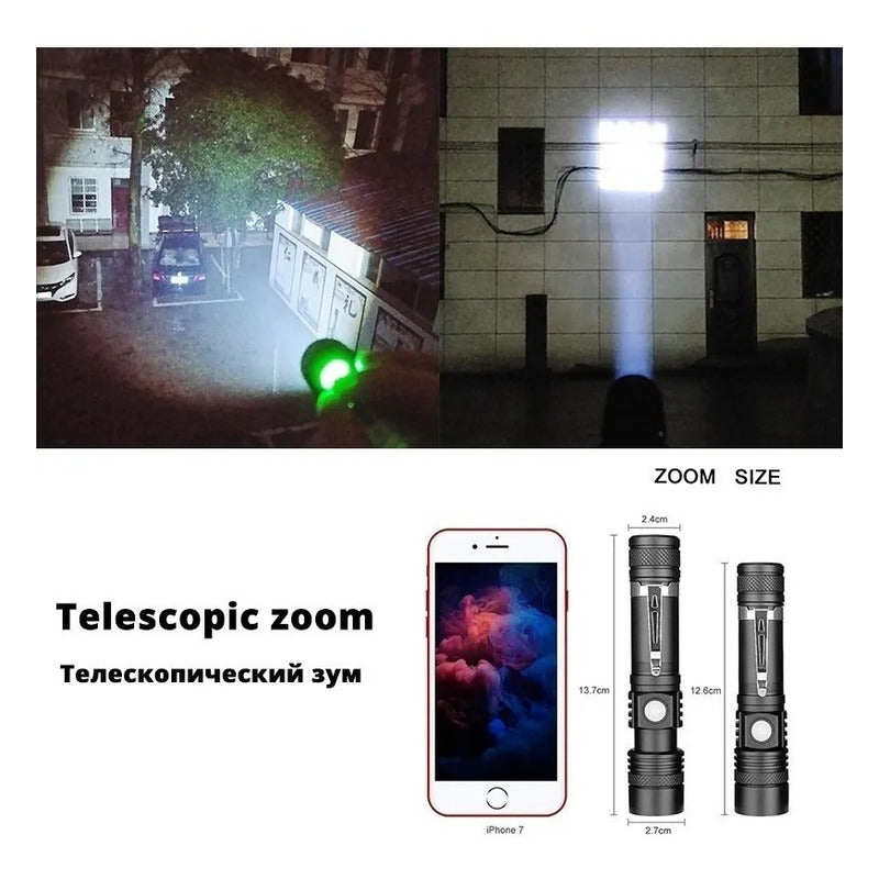 Linterna Recargable Led 3000 Lumens Con Zoom Resiste Lluvia