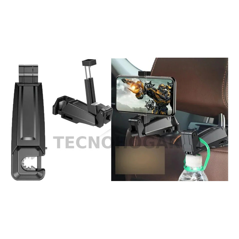 Soporte De Auto Asiento Trasero Celular Y Colgador Cartera Negro