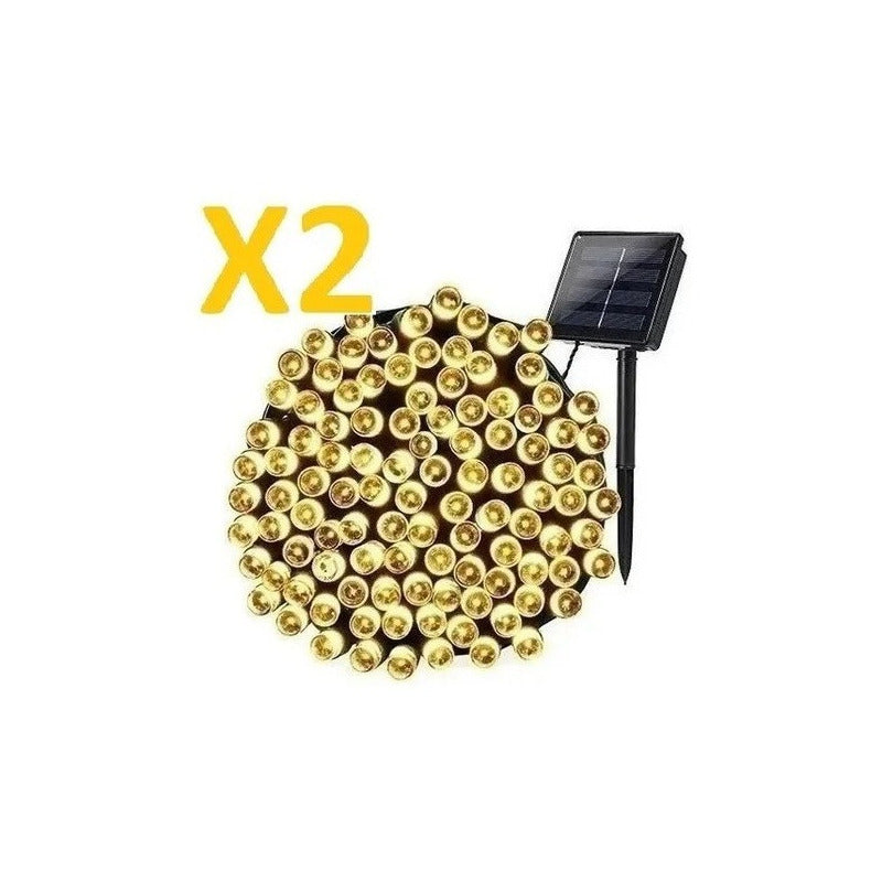Luces Solar X2 Guirnalda 100 Led Cálidas Cálido 10 Metros