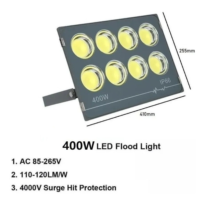 Foco 400w Resististe A La Lluvia Led Blanco Frio Con Soporte