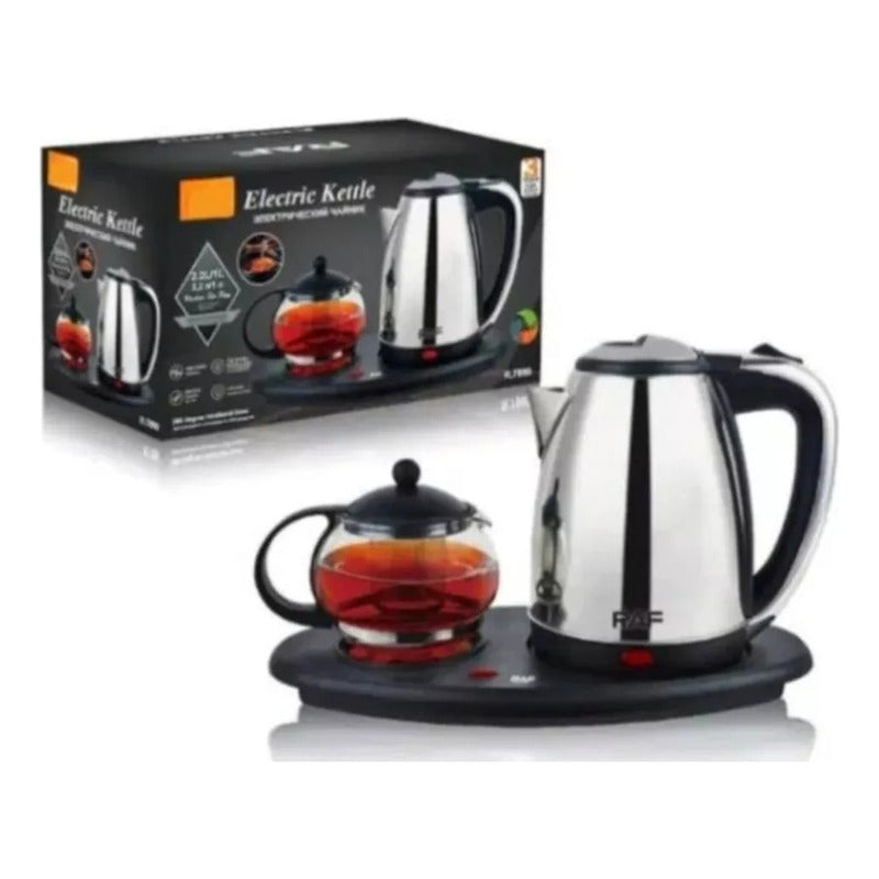 Set Hervidor Electrico Termo Hervidor Con Tetera Infusor Plateado