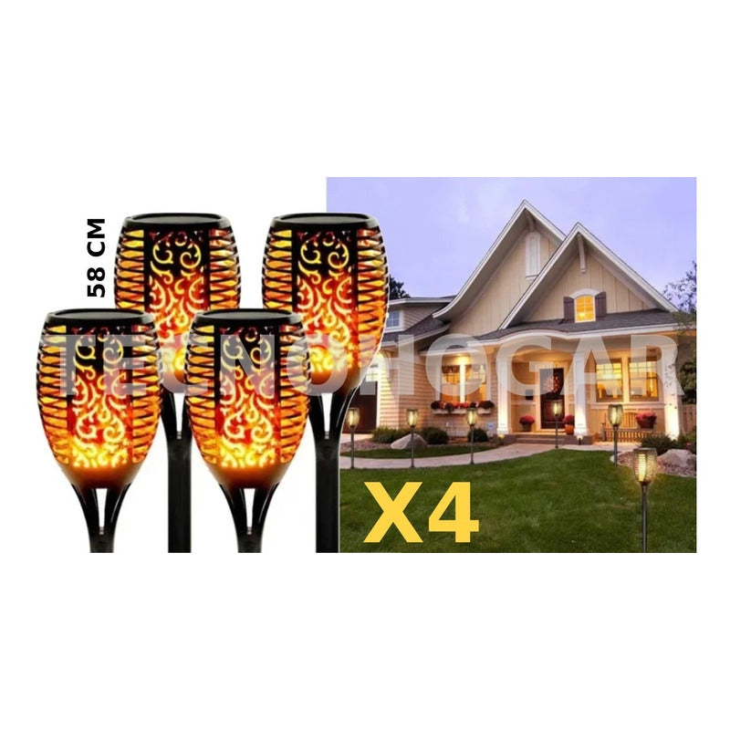 Pack X4 Lampara Led Luces Solares Antorchas Estaca Negro