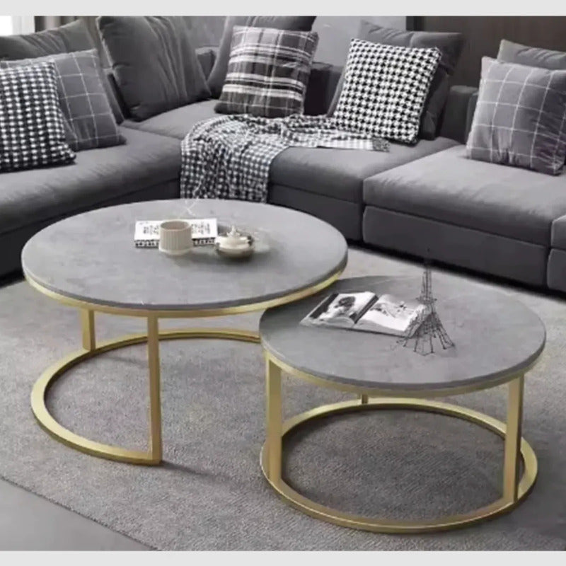 Mesa Auxiliar De Centro Doble Melamina 70x50cm Y 34x40cm Gris