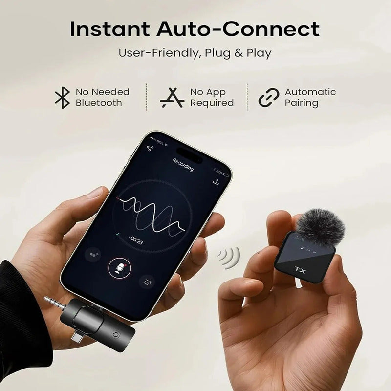 Pack 2 Microfonos Inalambrico Dual Para iPhone Y Android Negro