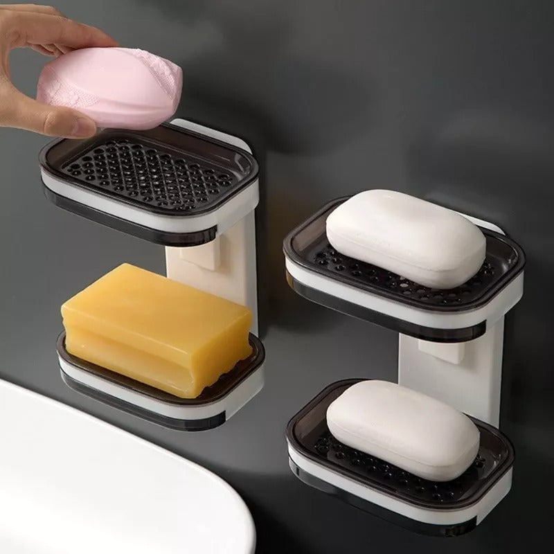 Jabonera De Plástico Doble Para Pared Baño Resistente Blanco
