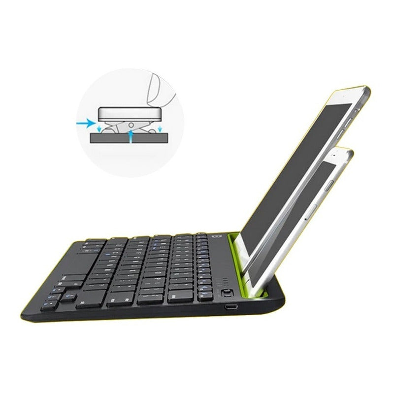 Teclado Bt Recargable Multiplataforma Soporte Tablet Celular
