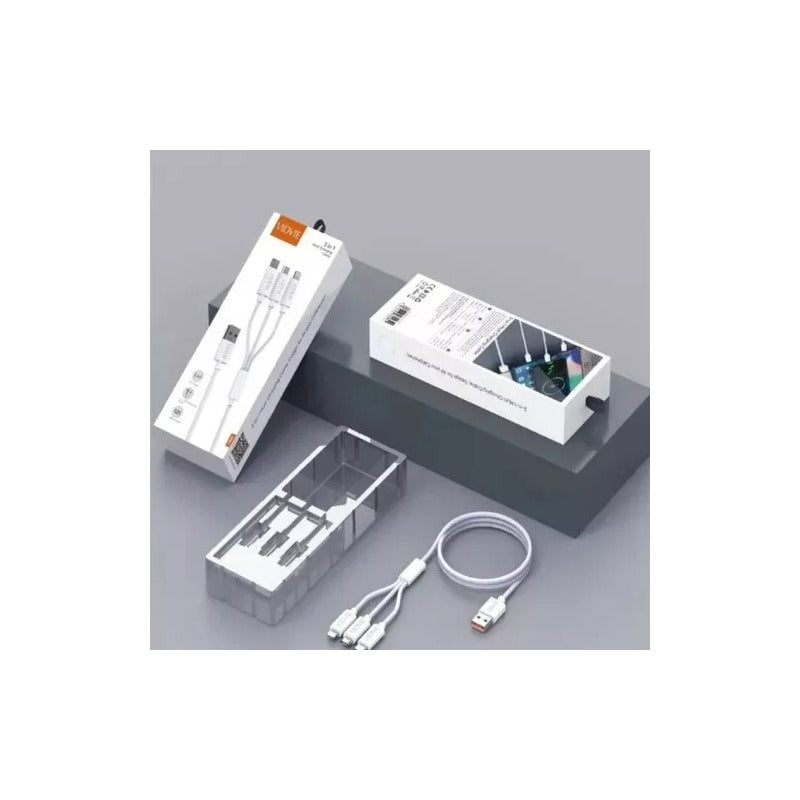 Cargador Triple Cable 3 En 1 Multiple Micro,tipo C, Lighting Blanco