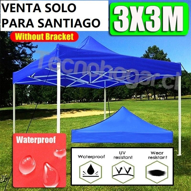 Toldo 3x3 Plegable Metálico Inoxidable Lona, Resiste Lluvia Azul