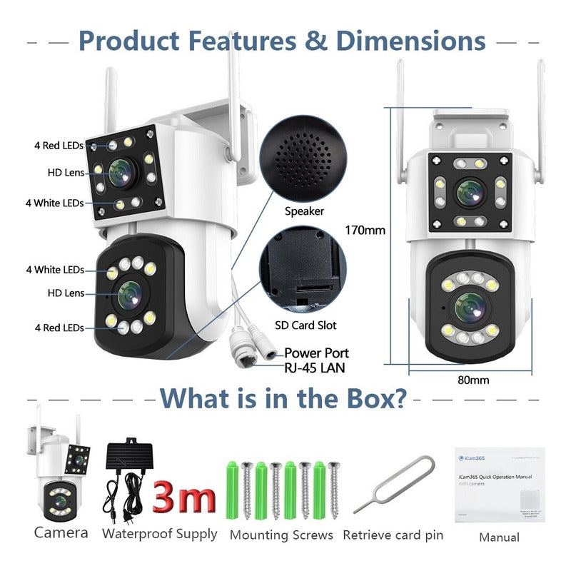 Cámara Doble Visión Wifi Ip Exterior Inalambrica Motorizada Blanco