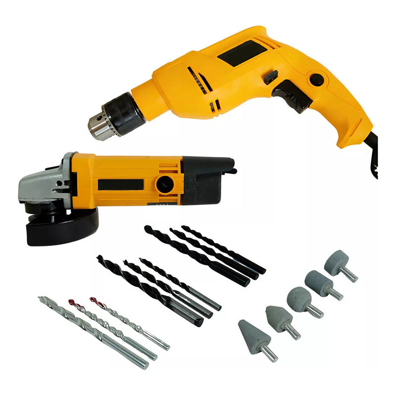 Pack De Taladro De Impacto Y Esmeril Eléctrico Baterias Amarillo 60