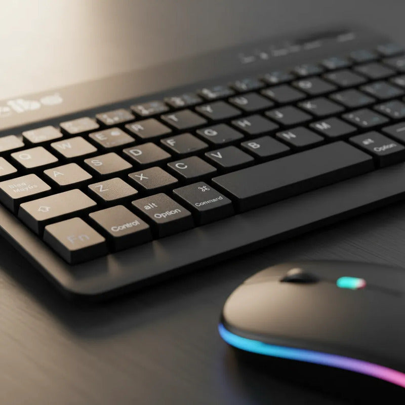 Kit Teclado Y Mouse Inalámbrico Bluetooth Español Recargable Negro