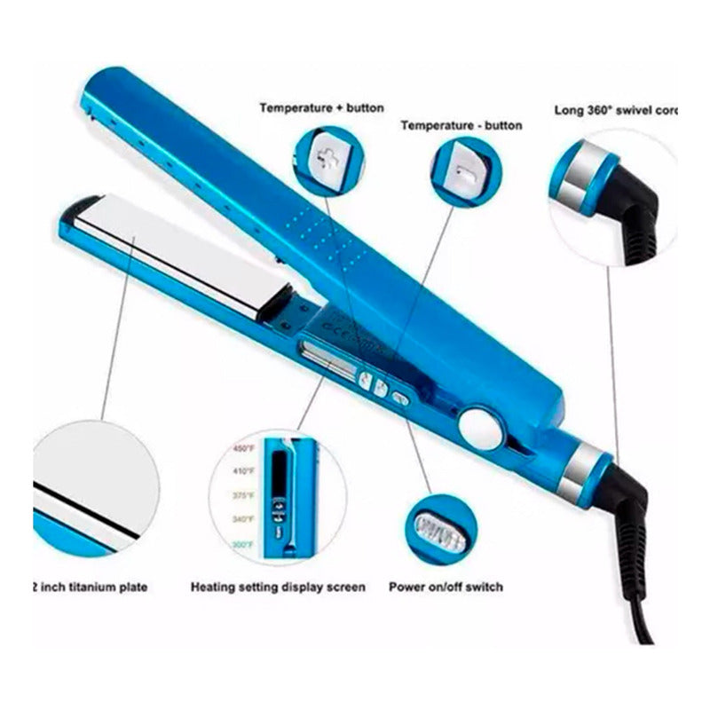 Plancha Para Cabello Alisar Alisado Pelo Nano Azul