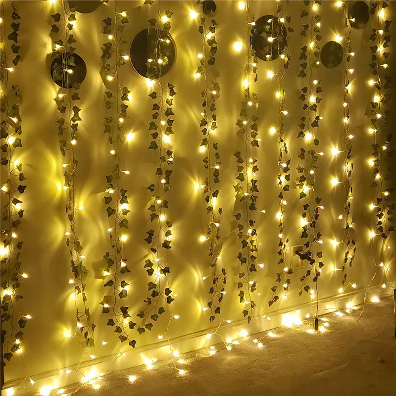Cortina Solar Led Hoja 2x2 Mts Luz Cálida 8 Modos Decoración Amarillo