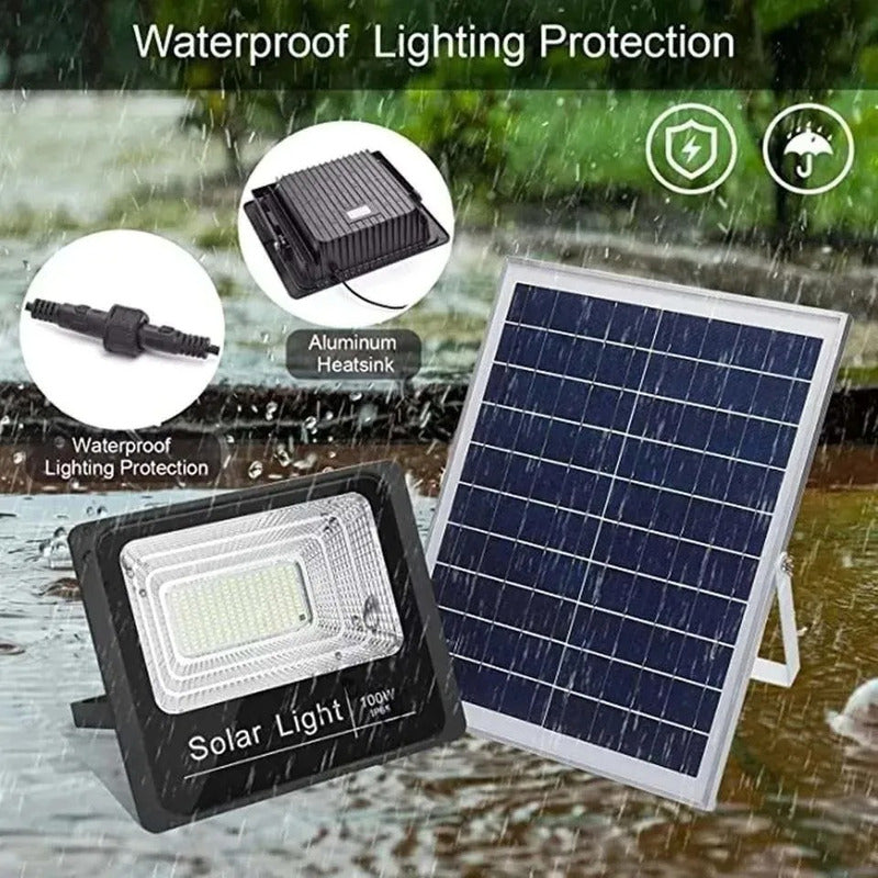 Lampara Foco Solar 120 Led 100w + Panel Solar Control Remoto Negro Blanco Frío