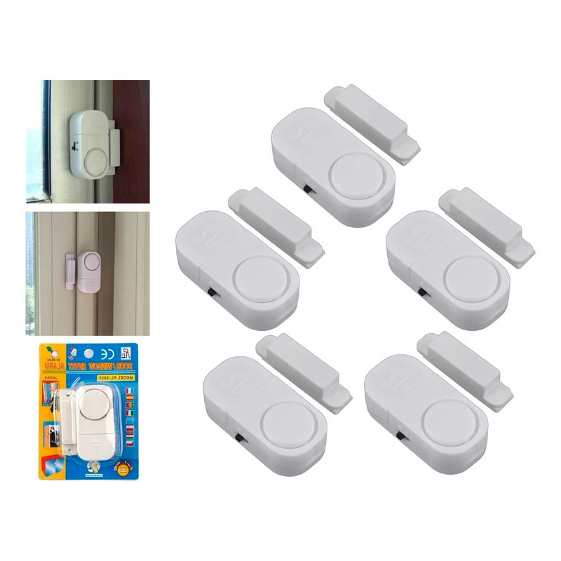 Pack 5 Alarmas Para Puerta O Ventana Sensor Magnético 90db Blanco