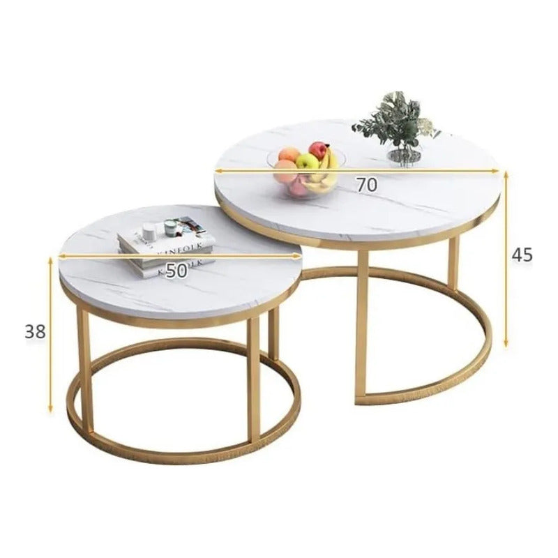 Mesa Auxiliar De Centro Doble Melamina 70x50cm Y 34x40cm Blanco