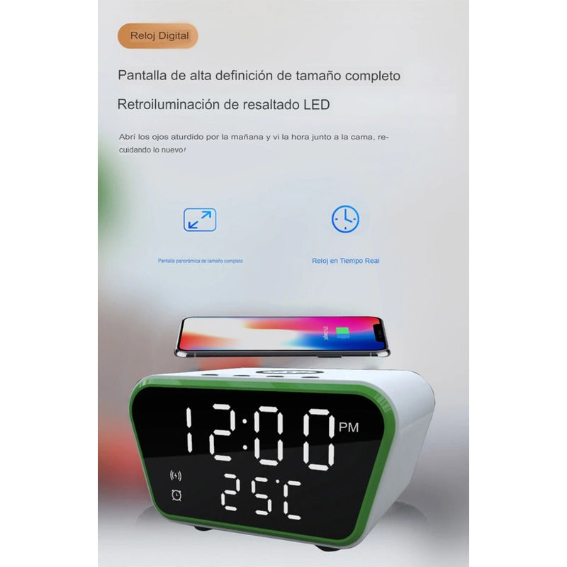 Reloj Despertador Con Cargador Inalámbrico Y Termómetro