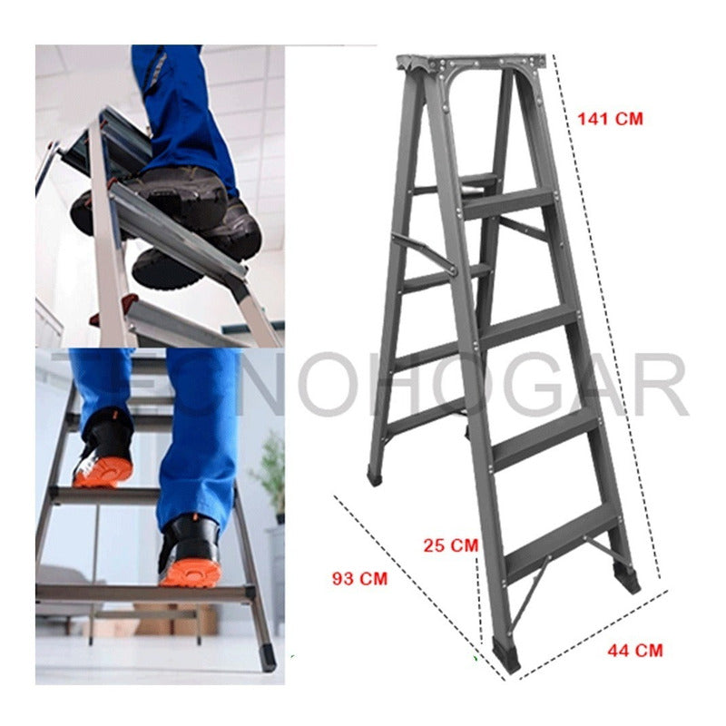 Escalera Plegable Reforzada Metálica 5 Peldaños