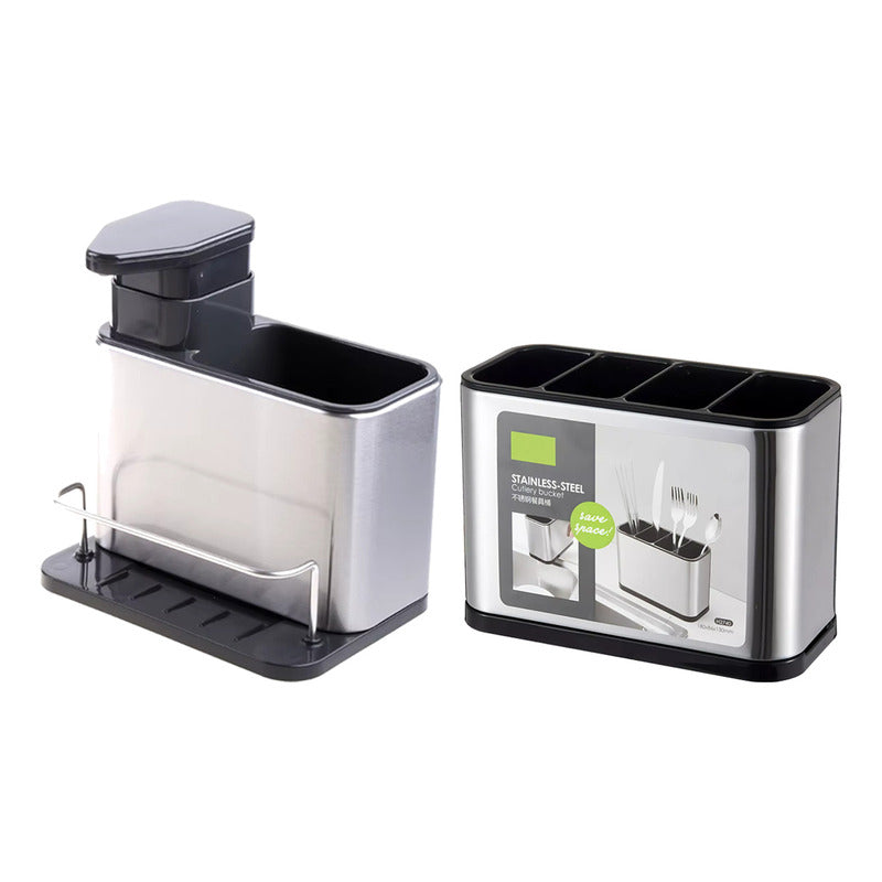 Set 2 En 1 Escurridor De Cubiertos Y Dispensador Lavalosas