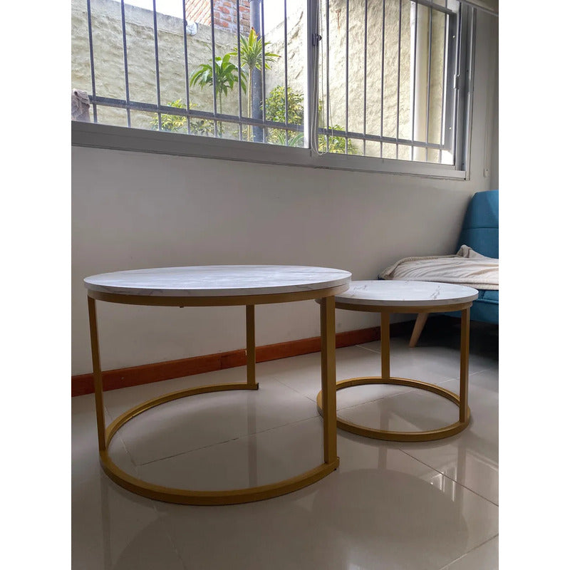 Mesa Auxiliar De Centro Doble Melamina 70x50cm Y 34x40cm Blanco