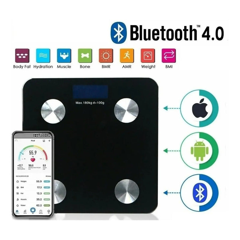 Pesa De Baño Digital Bluetooth App Control De Peso Y Grasa Negro
