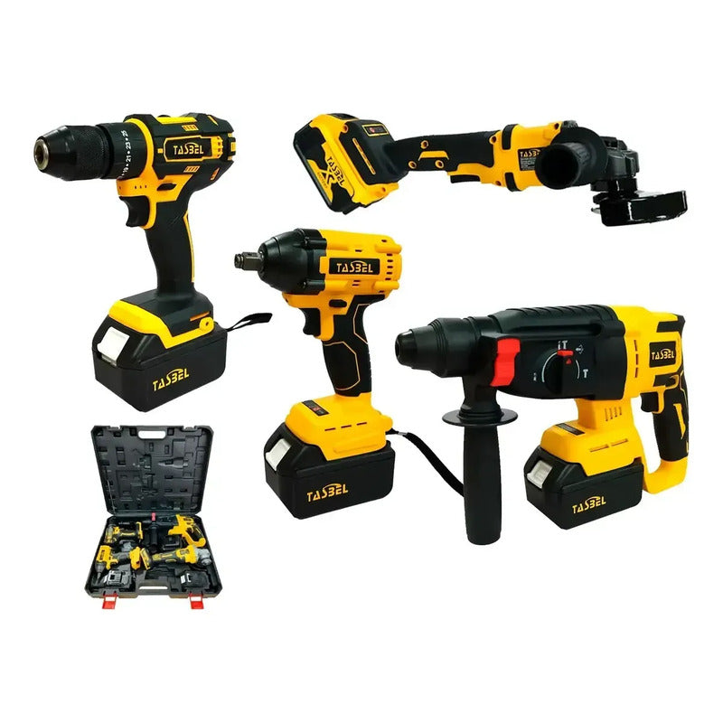 Kit 4 Herramientas Taladro Esmeril Martillo Llave De Impacto