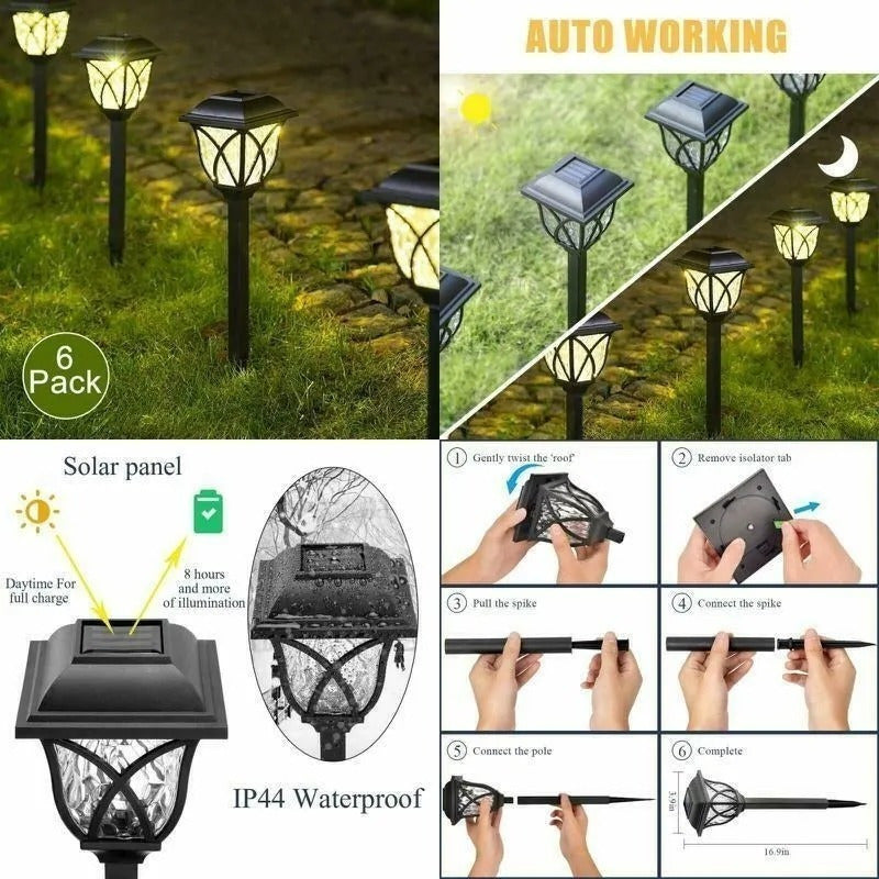 Estaca Solar X6 Jardín Exteriores Led Resiste Lluvia Negro