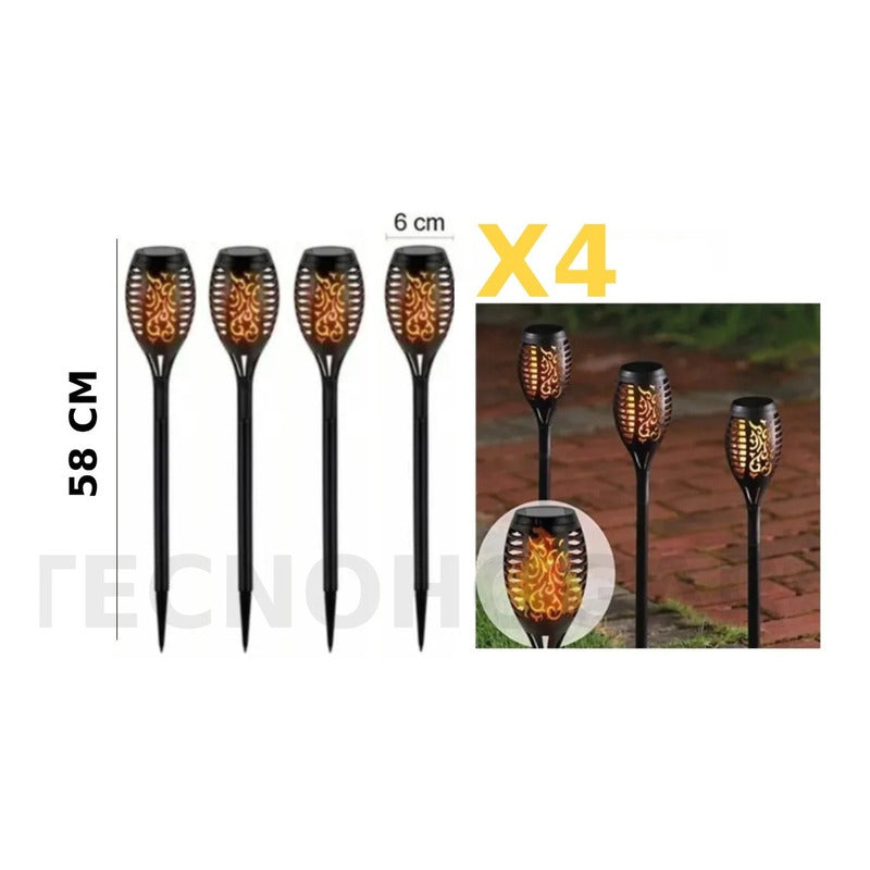 Pack X4 Lampara Led Luces Solares Antorchas Estaca Negro