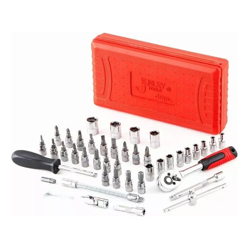 Caja Herramientas Pequeña Set Dados Con Chicharra 1/4 46 Pcs Rojo