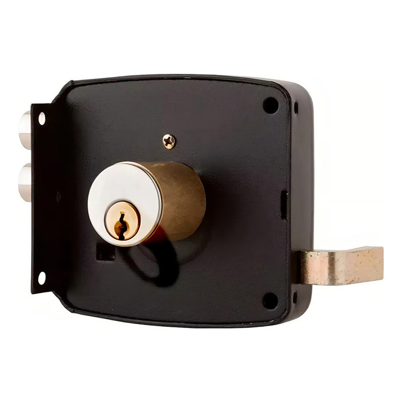 Chapa Cerradura Doble Cerrojo Con Cilindro Para Sobreponer Color Negro
