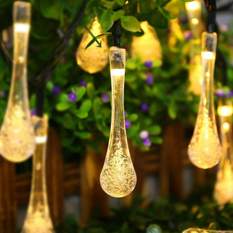 Guirnalda Luz Led Colores Forma Gota De Agua Con Carga Solar Cálida