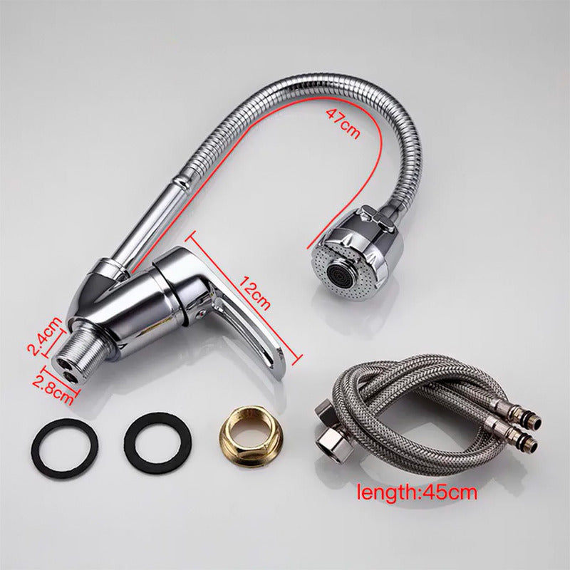 Llave Monomando Lavaplatos Flexible Fría Y Caliente Manguera Plateado