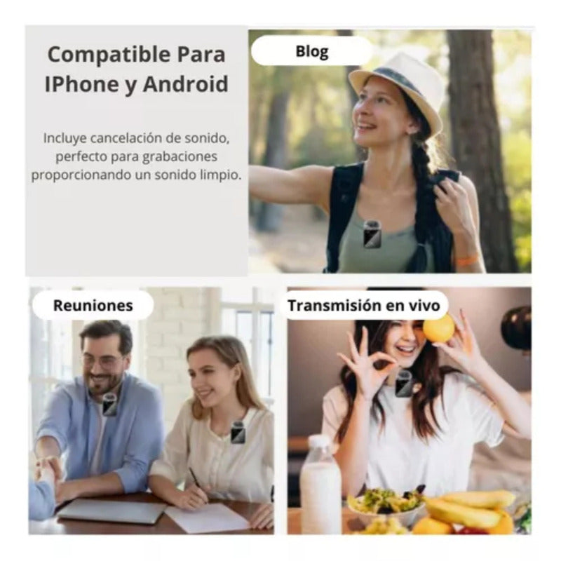 Pack 2 Microfonos Inalambrico Dual Para iPhone Y Android Negro