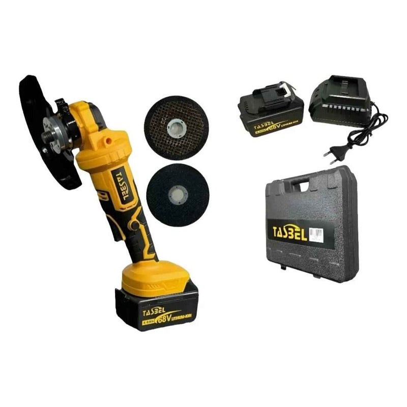 Esmeril Inalámbrico Portatil 4 1/2 + 2 Discos Amarillo 50