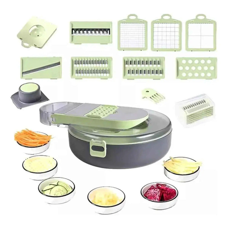 Kit Cocina: Cortador Triturador Eléctrico Multifuncional Verde + Picador 10 En 1 Rallador Multiuso