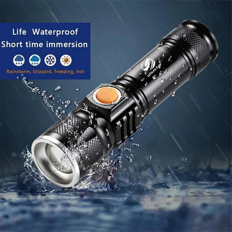 Linterna Recargable Led 3000 Lumens Con Zoom Resiste Lluvia