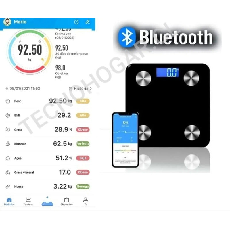 Pesa De Baño Digital Bluetooth App Control De Peso Y Grasa Negro