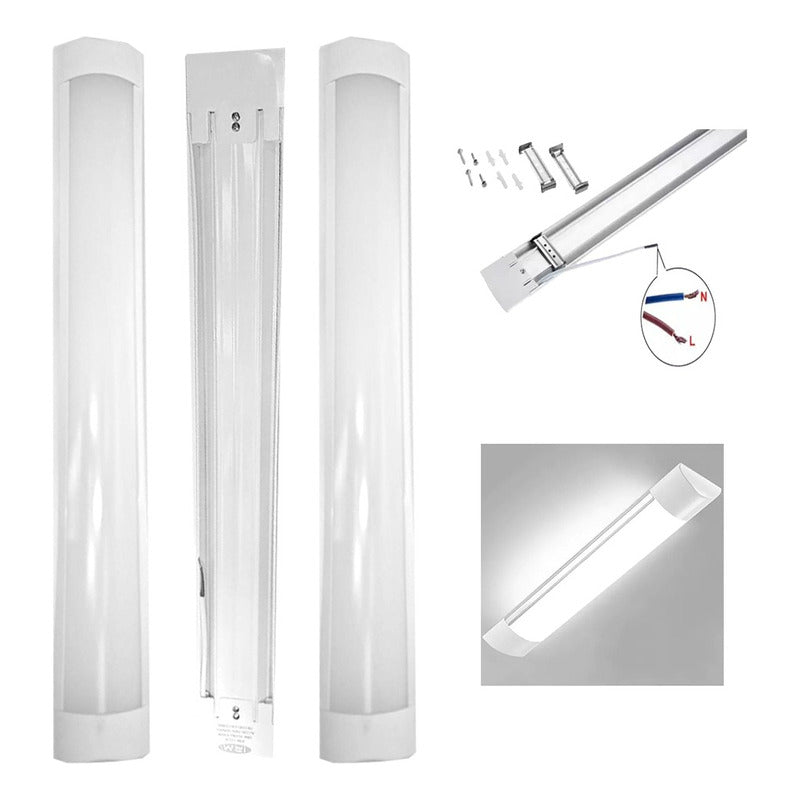 Pack 3 Tubo Led De Luz 18w Foco 60 Cm 220v Luz Blanca Fria Blanco