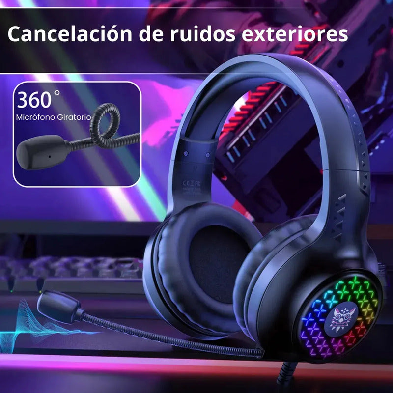 Audífonos Con Cable Profesional Gamer + Microfono + Luz Rgb Negro