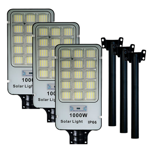 Pack X3 Focos Solares 1000w Potentes Foco Exterior Led Poste Negro Blanco Frío