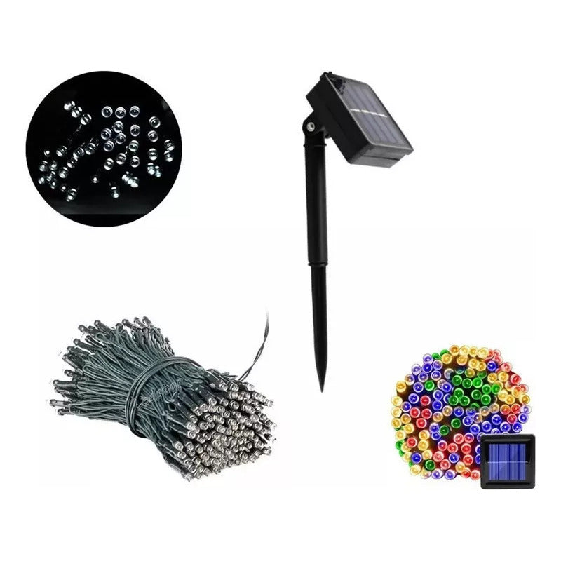 Pack X 6 Luces Solares Navidad Guirnalda 10 Metros 100 Led Multicolor