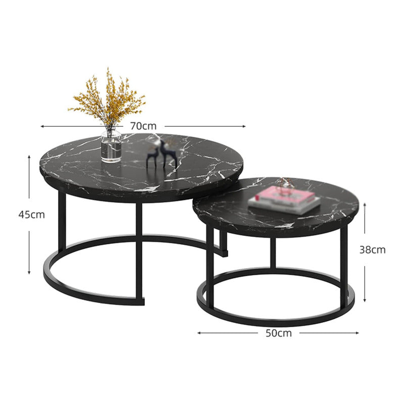 Mesa Auxiliar De Centro Doble Melamina 70x50cm Y 34x40cm Negro