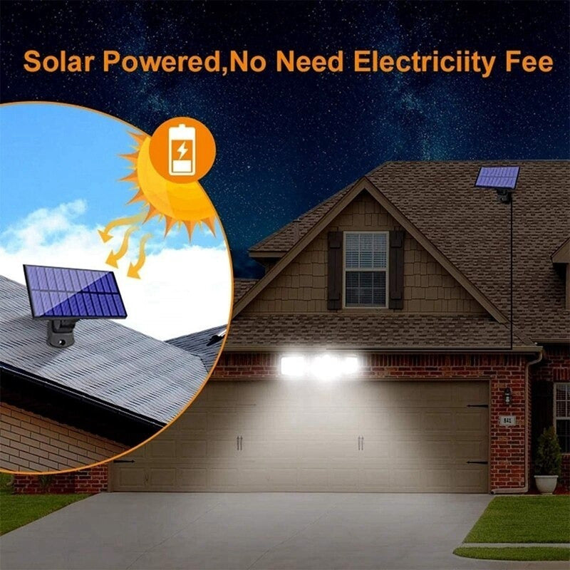 Foco Led Solar 3 Cabezas Giratorias Sensor Movimiento 103led Negro