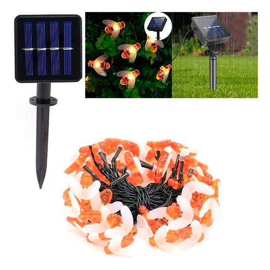 Pack 4x Guirnalda Solar De Abeja 5 Mts Exterior Envio Gratis Amarillo Abeja Calida
