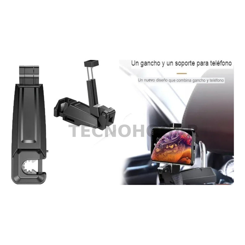 Soporte De Auto Asiento Trasero Celular Y Colgador Cartera Negro