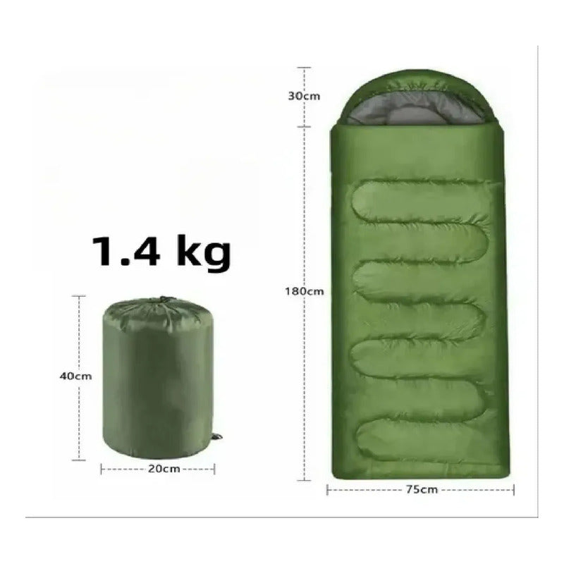 Saco De Dormir Camping Gorro Playa Cabaña Algodón 950g Azul Derecho