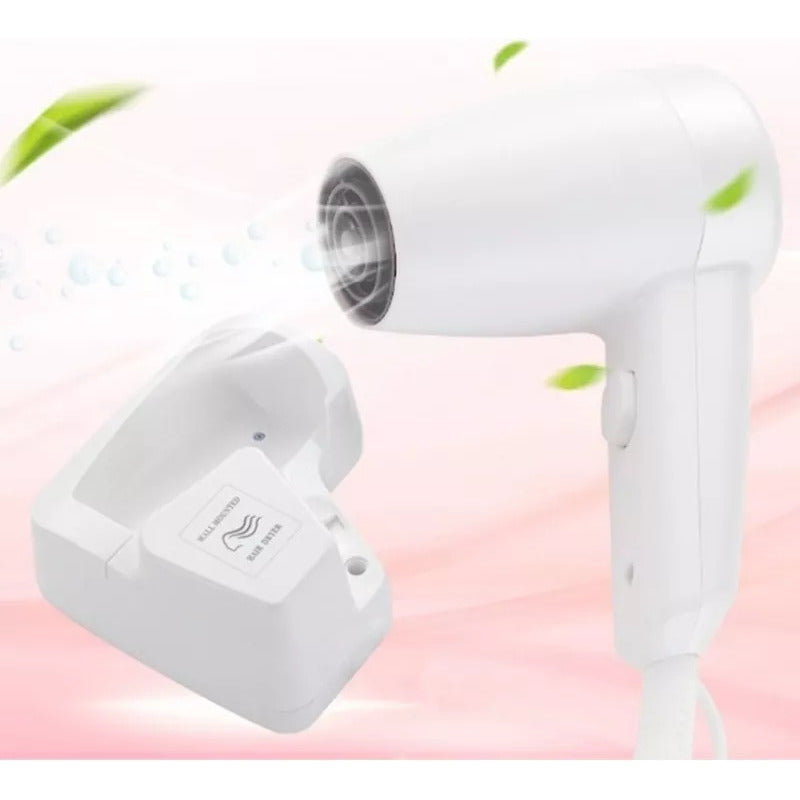 Secador De Cabello Con Soporte A La Pared Y Enchufe Extra Blanco